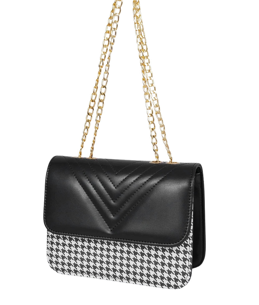 Black houndstooth chain cross-body bag