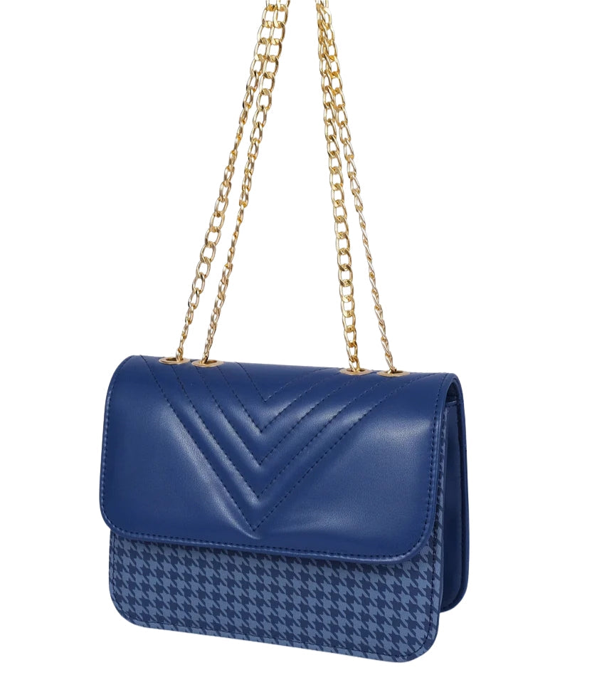 Blue houndstooth chain cross-body bag