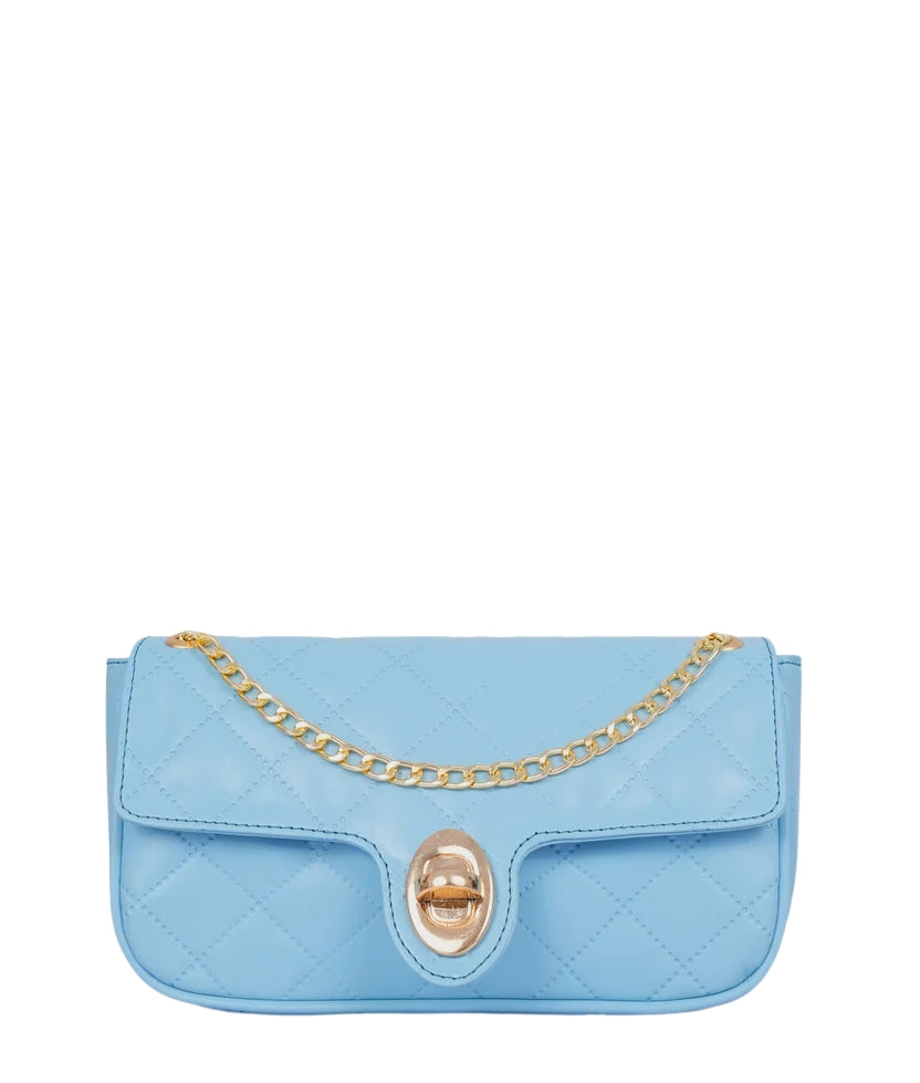 Sky blue quilted small shoulder bag with chain