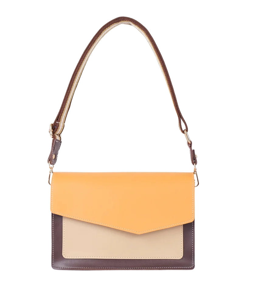 Mustard half flap cross-body bag