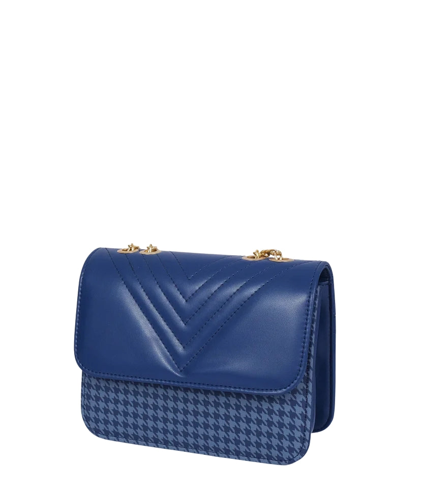 Blue houndstooth chain cross-body bag