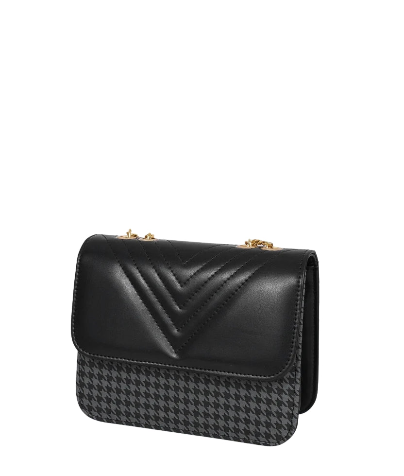 Grey houndstooth chain cross-body bag