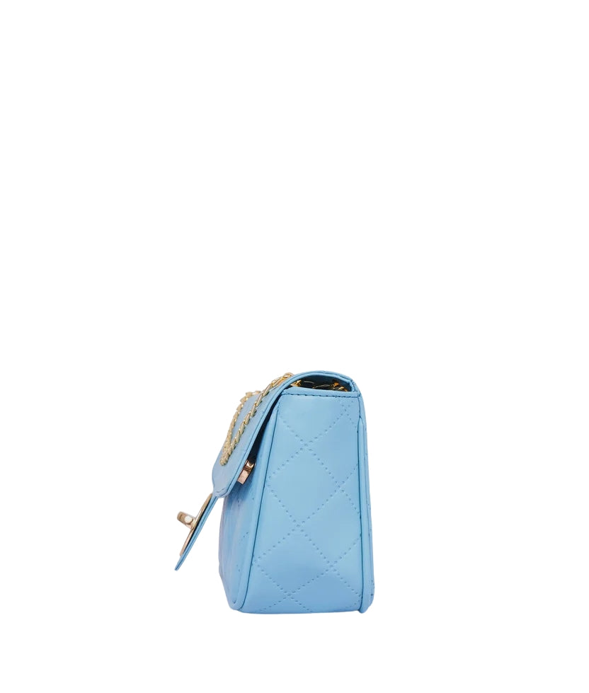 Sky blue quilted small shoulder bag with chain