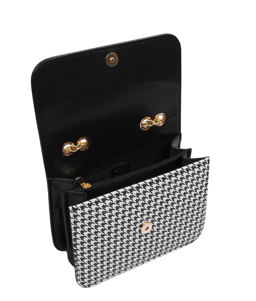 Black houndstooth chain cross-body bag
