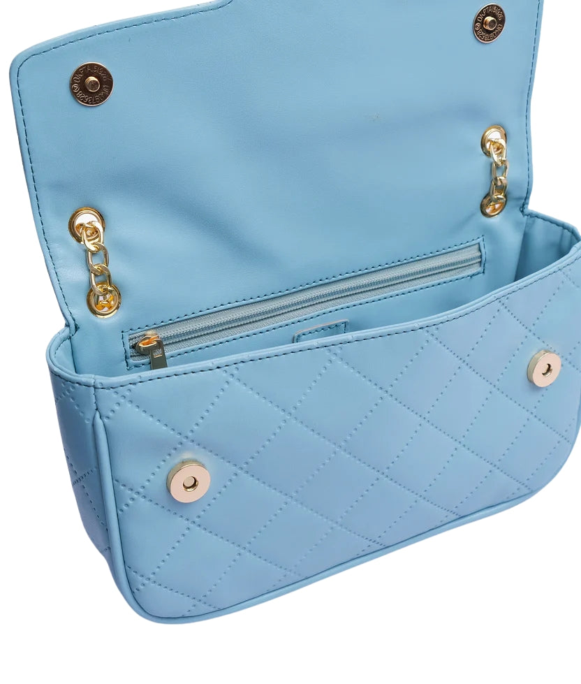 Sky blue quilted small shoulder bag with chain