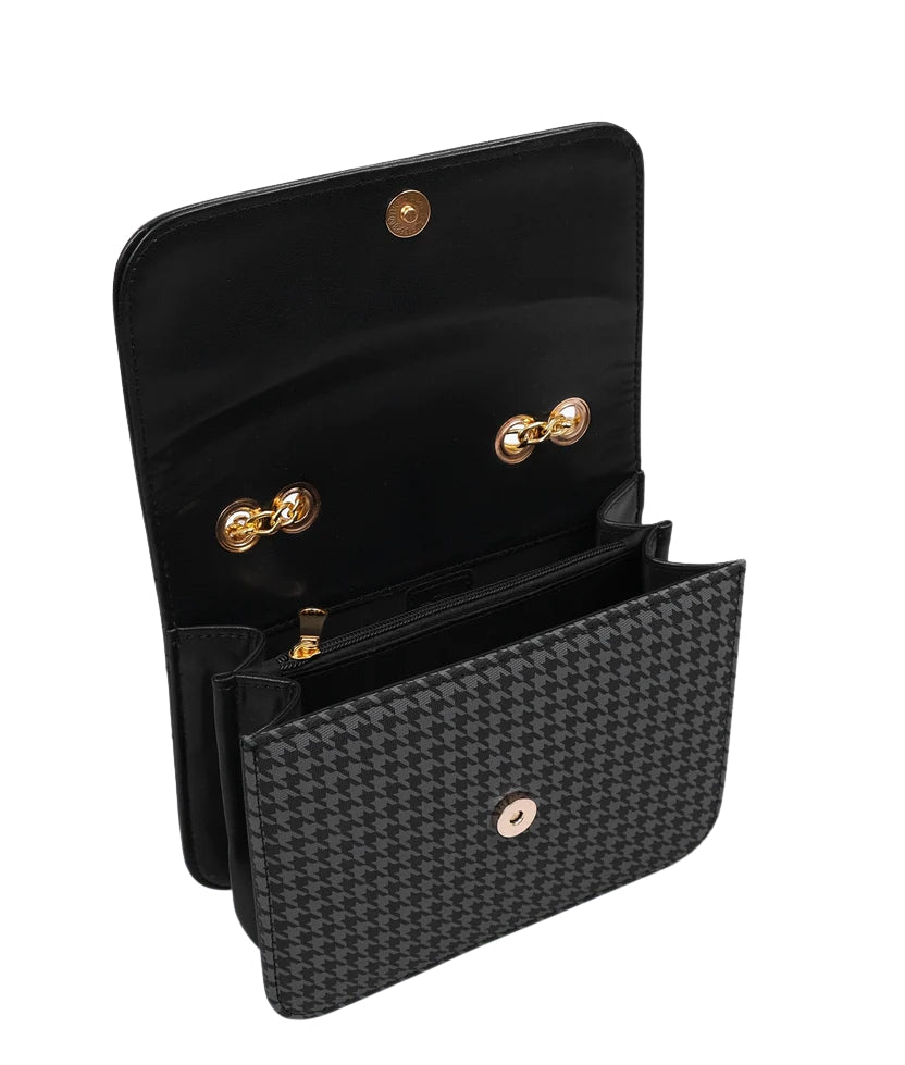 Grey houndstooth chain cross-body bag