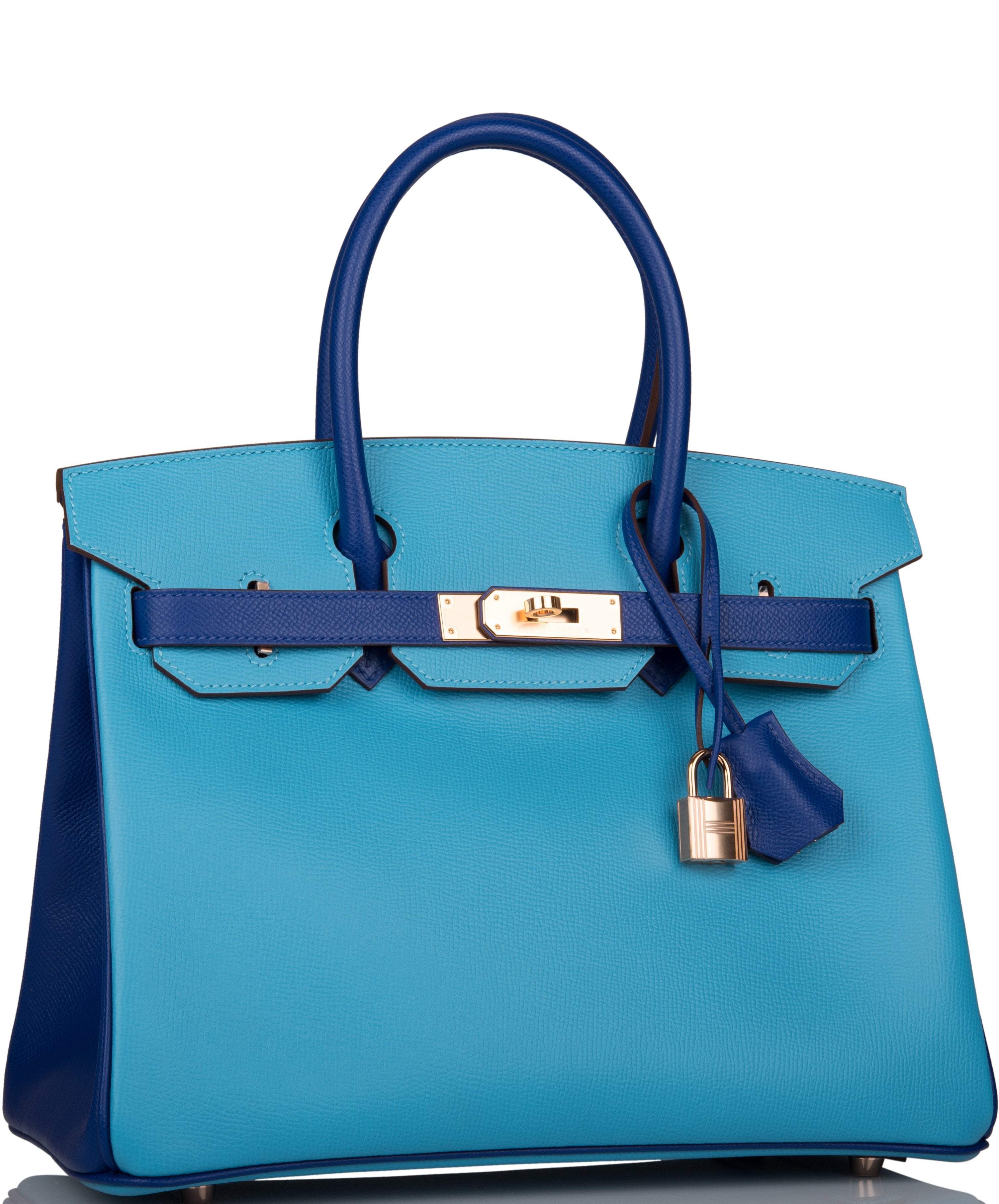 Hermes Birkin 30 Celeste and Bleu Electric Epsom Rose Gold Hardware