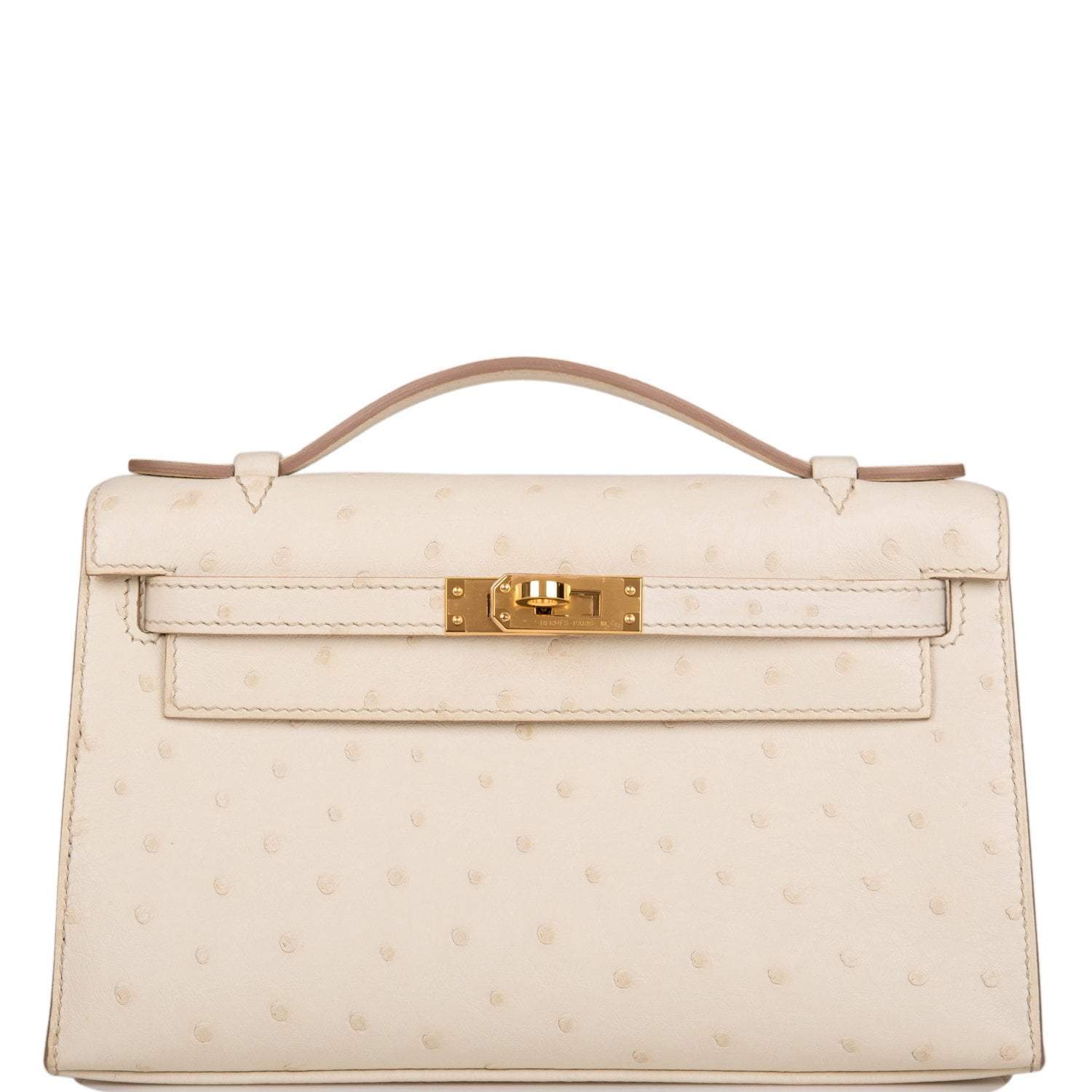 Hermes Kelly Pochette Beton Ostrich Gold Hardware