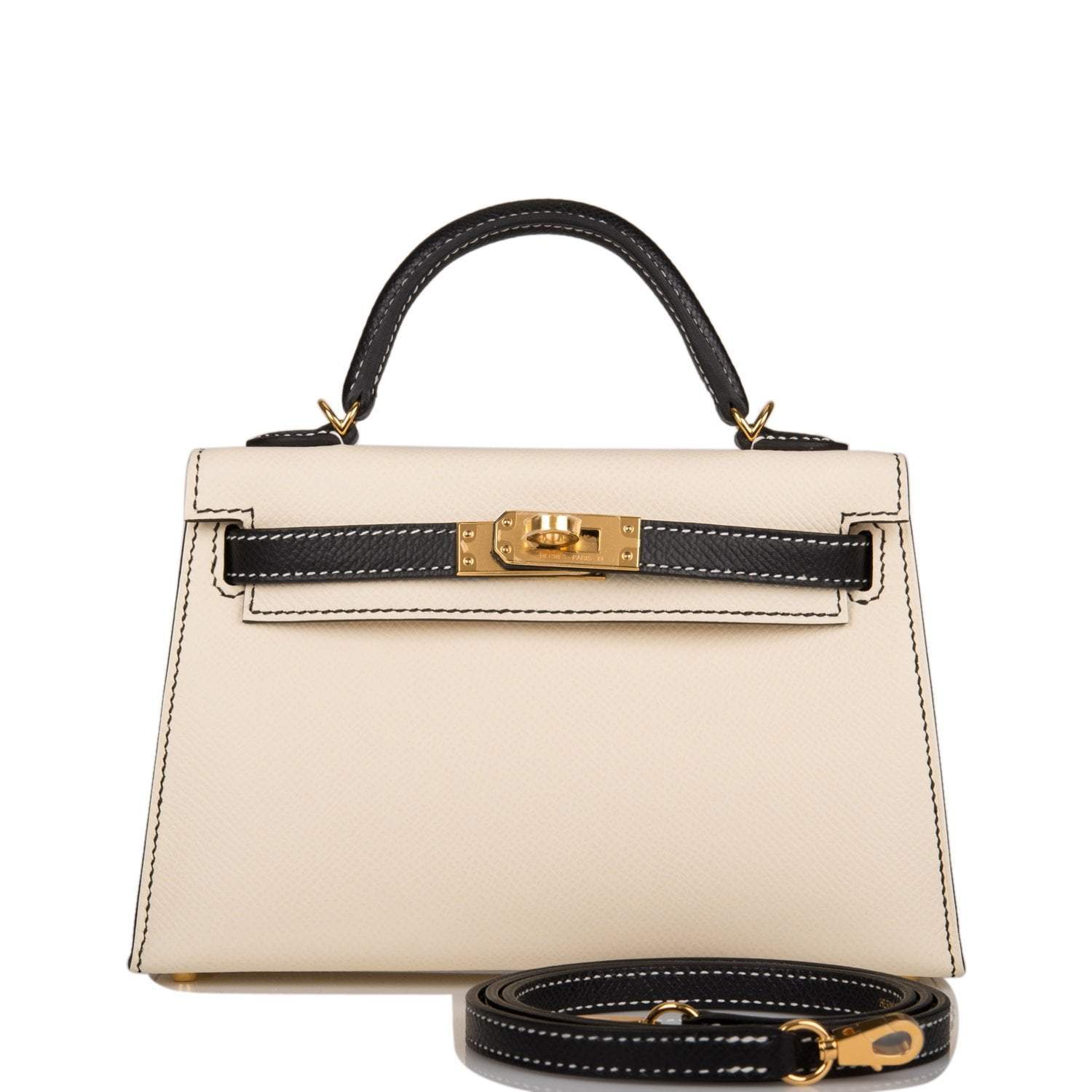 Hermes Kelly Sellier 20 Nata and Black Epsom Gold Hardware