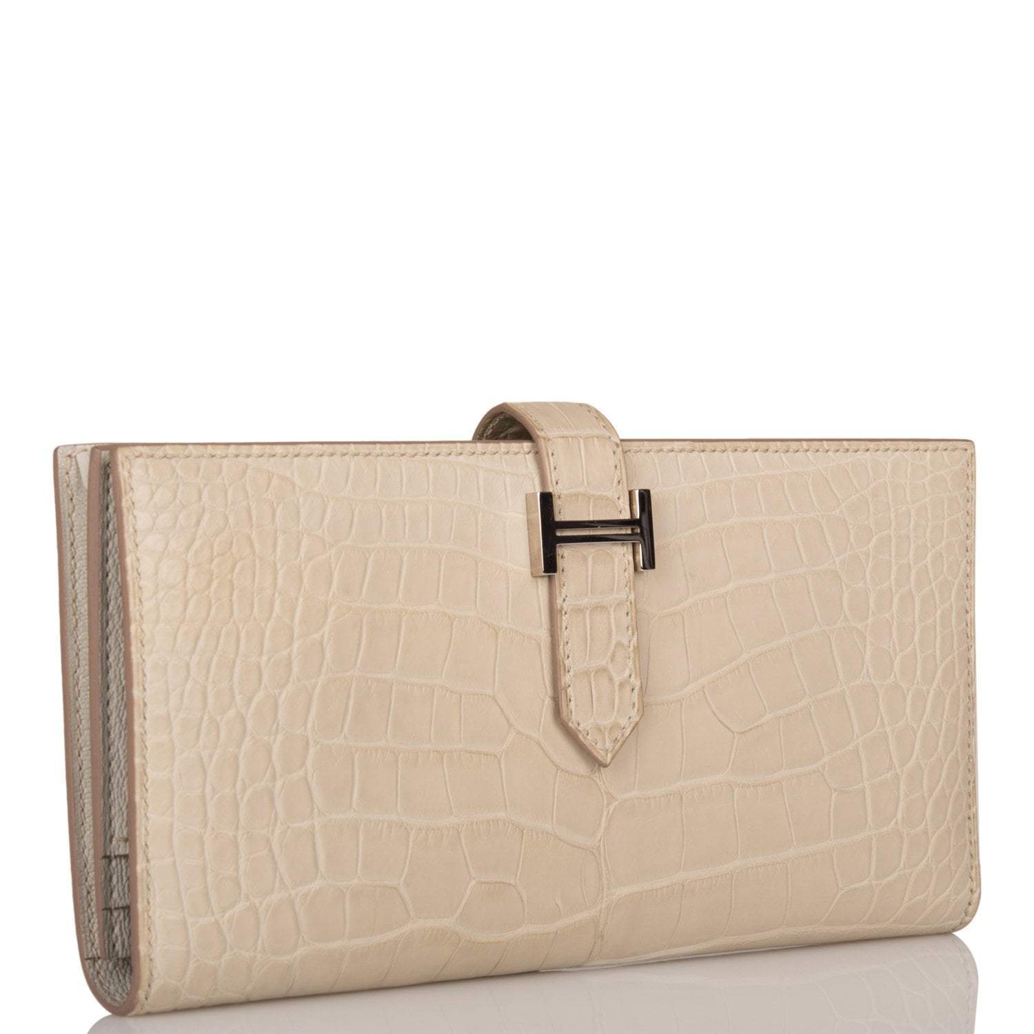 Hermes Beton Matte Alligator Bearn Wallet Palladium Hardware