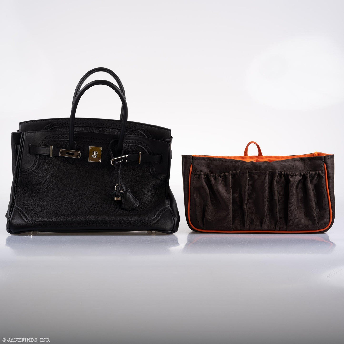 Hermes Ghillies Birkin 35 Black Togo & Evergrain with Palladium Hardware