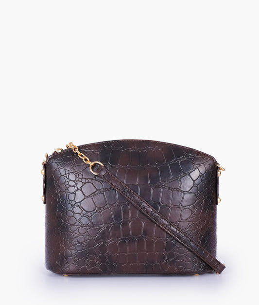 Dark brown crocodile with chain strap cross-body bag