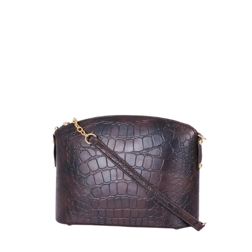 Dark brown crocodile with chain strap cross-body bag