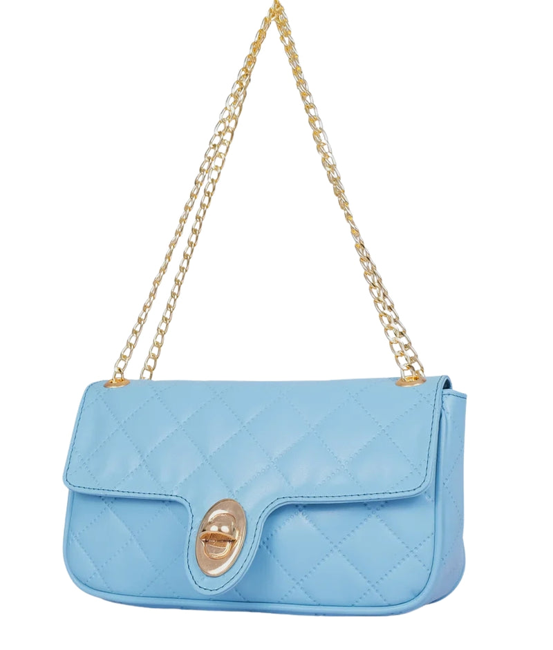 Marella Sky blue quilted small shoulder bag with chain