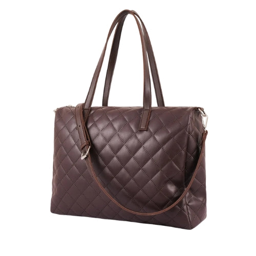 Dark brown quilted carryall tote bag