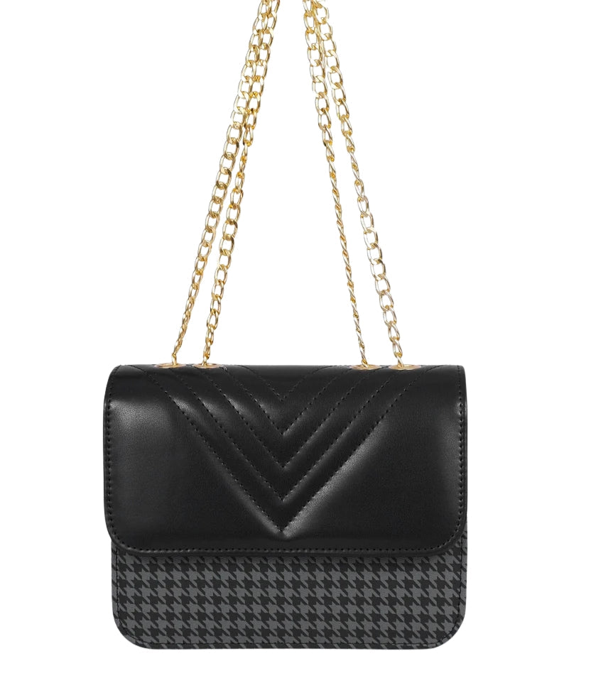 Grey houndstooth chain cross-body bag