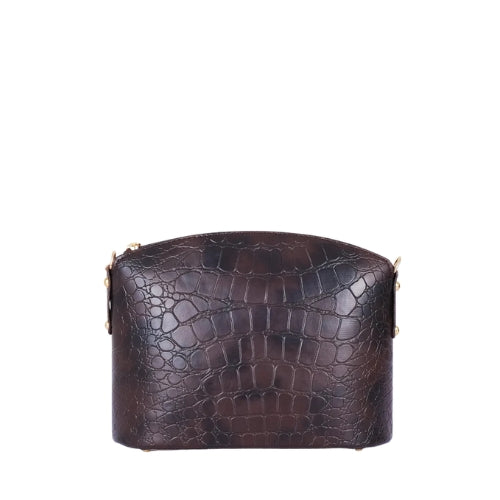 Dark brown crocodile with chain strap cross-body bag