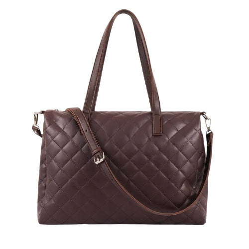 Dark brown quilted carryall tote bag