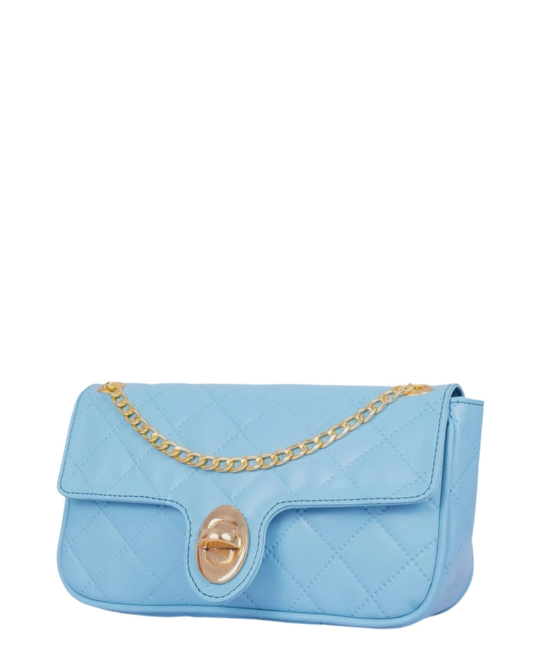 Marella Sky blue quilted small shoulder bag with chain
