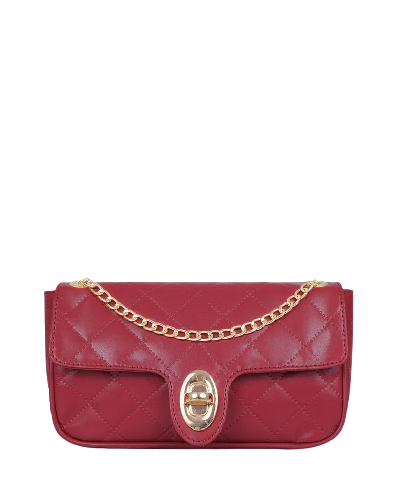 Marella Maroon quilted small shoulder bag with chain
