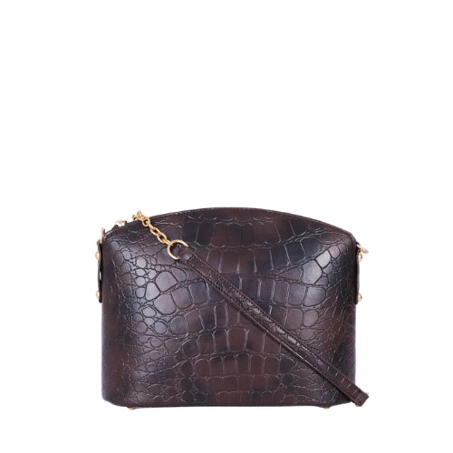 Dark brown crocodile with chain strap cross-body bag