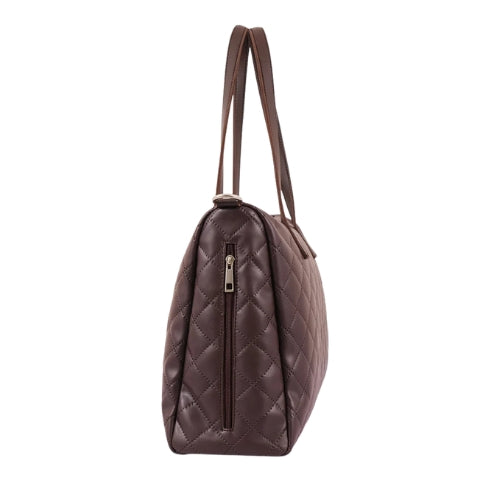 Dark brown quilted carryall tote bag