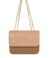 Marella Beige houndstooth chain cross-body bag
