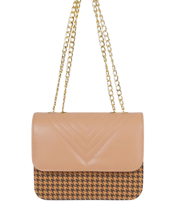 Marella Beige houndstooth chain cross-body bag