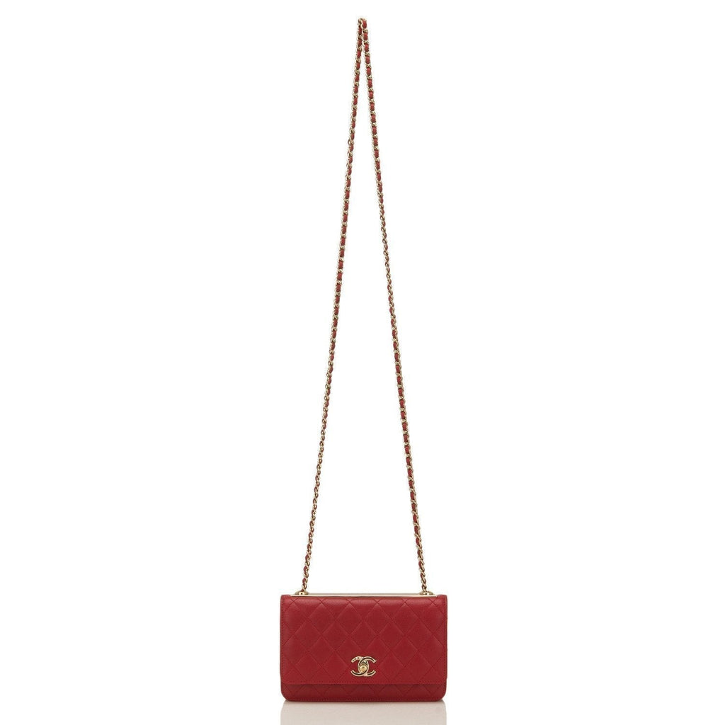 Chanel Red Quilted Lambskin Trendy CC Wallet On Chain (WOC)