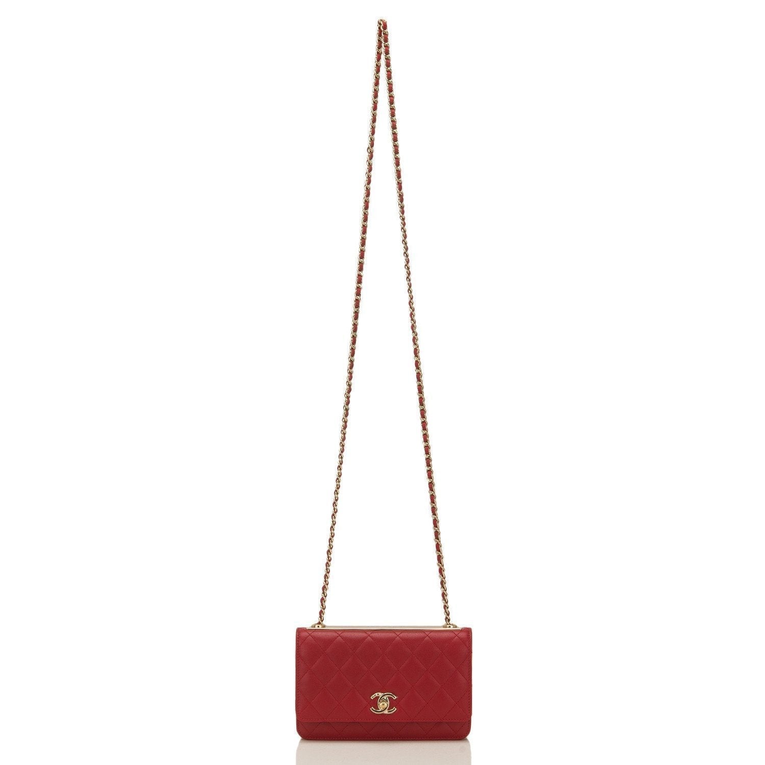 Chanel Red Quilted Lambskin Trendy CC Wallet On Chain (WOC)