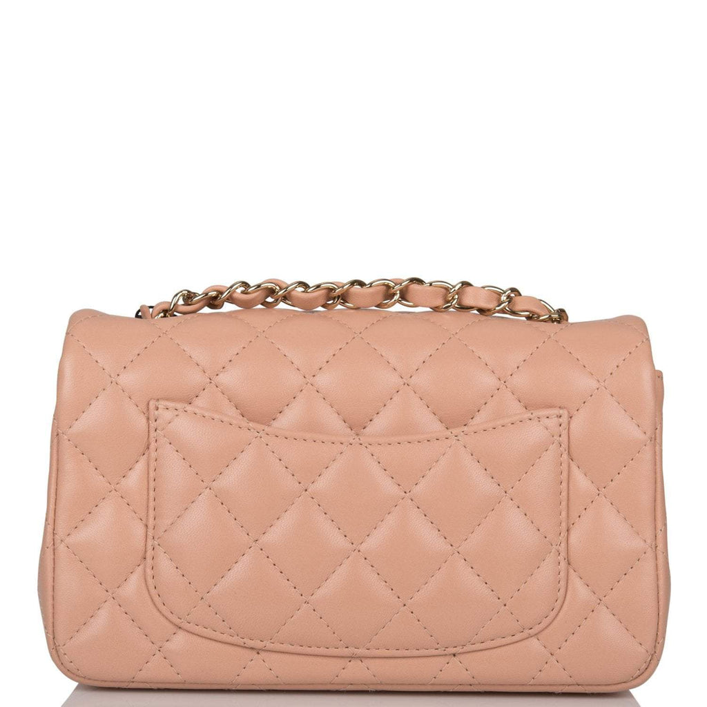 Chanel Beige Quilted Lambskin Rectangular Mini Classic Flap Bag Light Gold Hardware