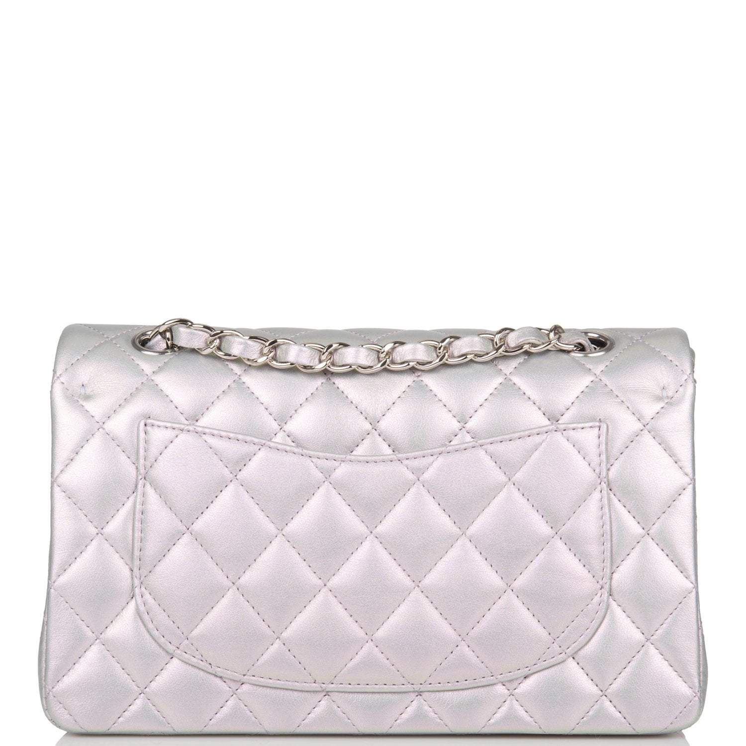 Chanel Small Classic Double Flap Bag Silver Iridescent Lambskin Silver Hardware