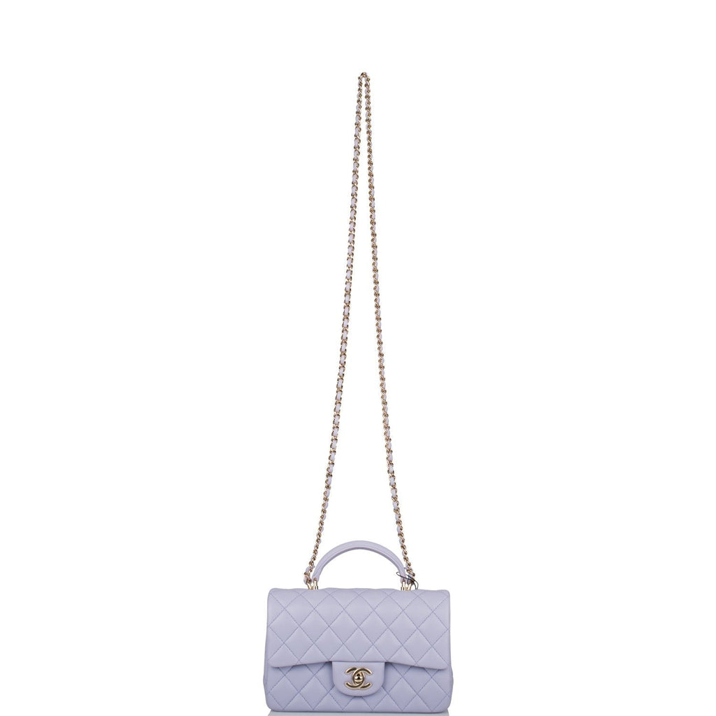 Chanel Rectangular Mini Flap Bag with Top Handle Lavender Quilted Lambskin  Light Gold Hardware