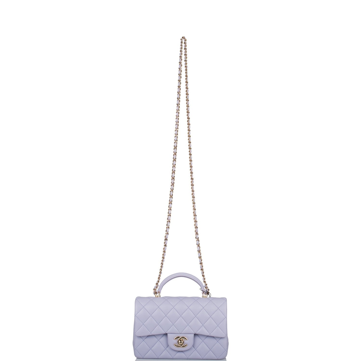 Chanel Rectangular Mini Flap Bag with Top Handle Lavender Quilted Lambskin  Light Gold Hardware