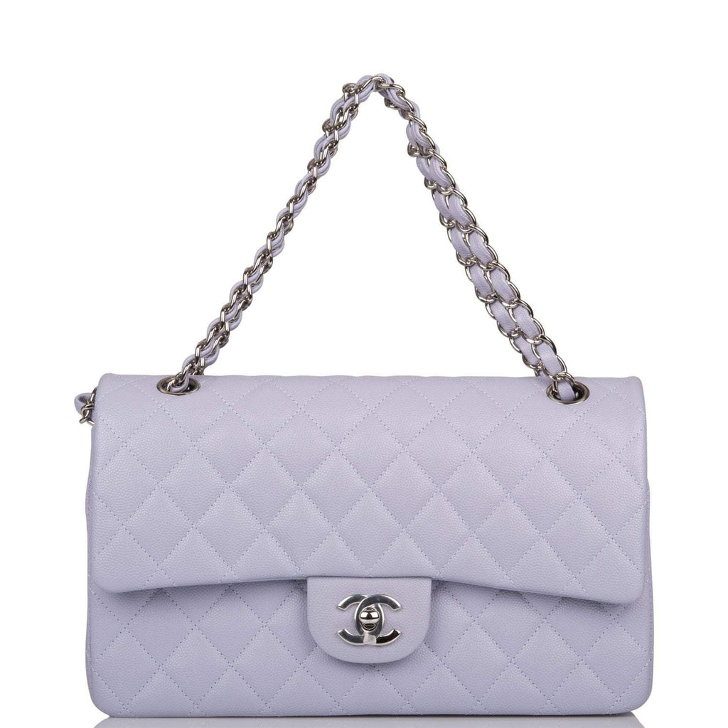 Chanel Medium Classic Double Flap Bag Lavender Quilted Caviar Silver Hardware