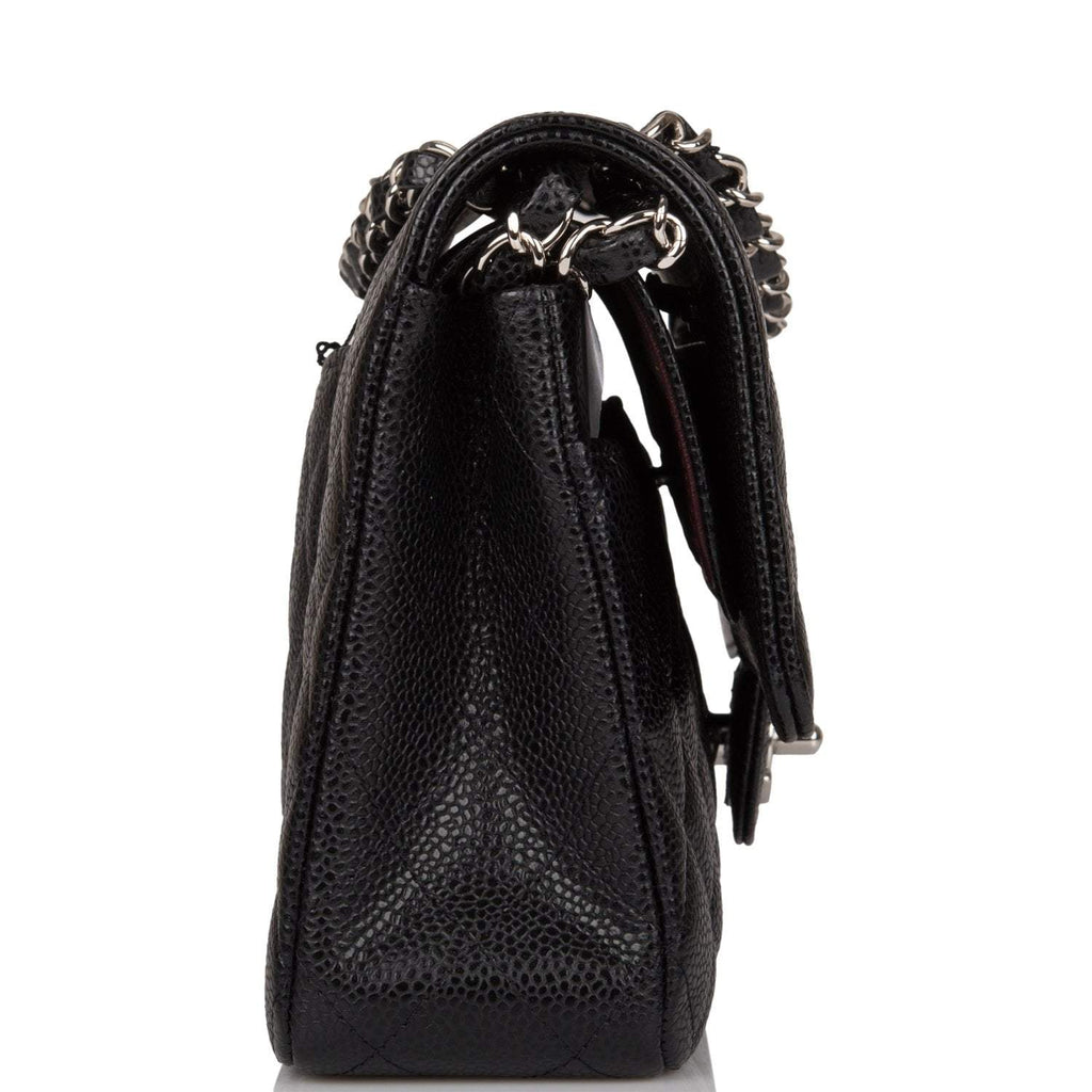 Chanel  Medium Classic Double Flap Bag Black Quilted Caviar Silver Hardware