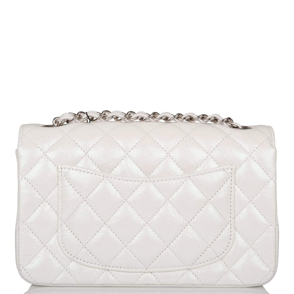 Chanel Mini Rectangular Flap Bag White Iridescent Lambskin Silver Hardware