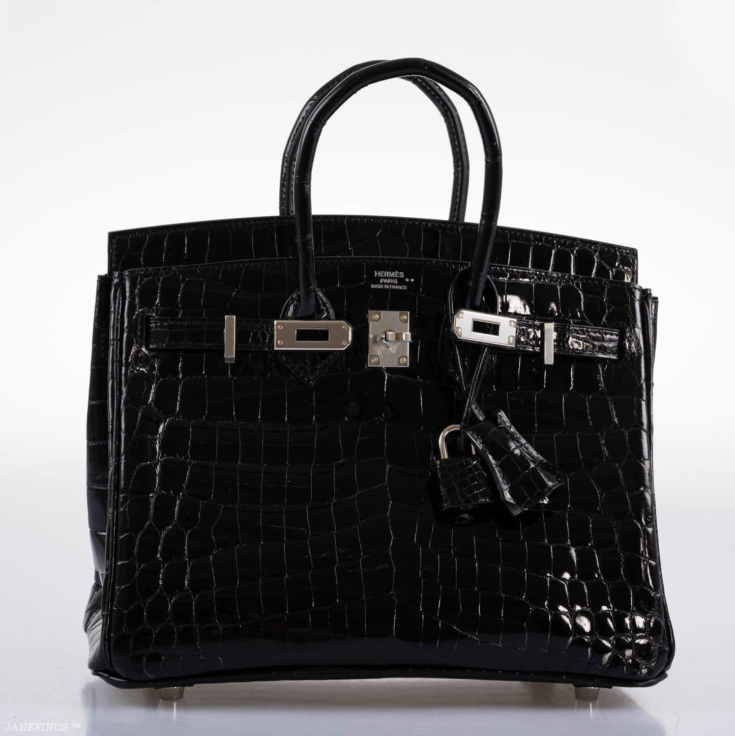 Hermes Birkin 25 Shiny Black Niloticus Crocodile with Palladium Hardware