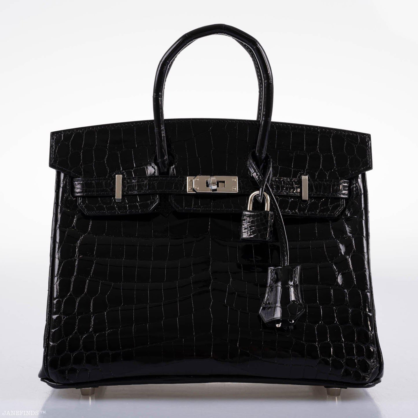 Hermes Birkin 25 Shiny Black Niloticus Crocodile with Palladium Hardware