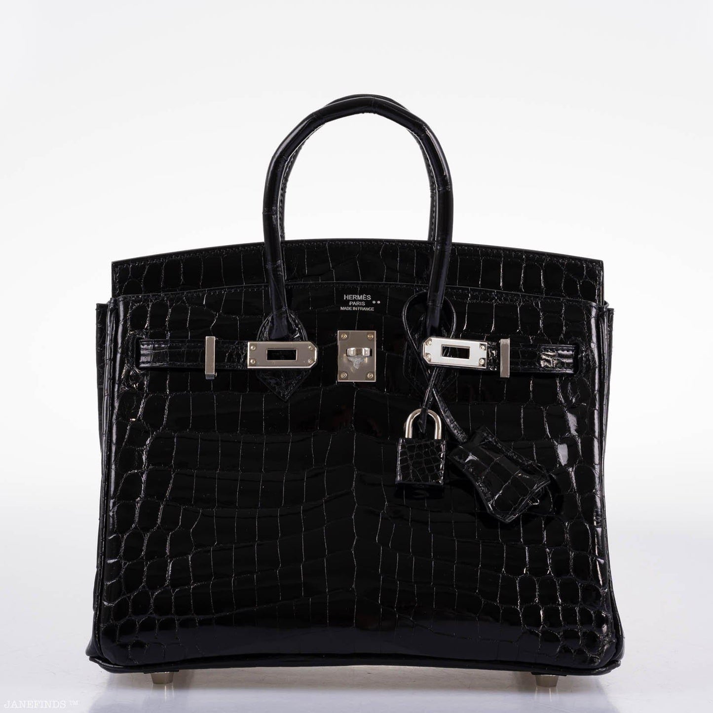 Hermes Birkin 25 Shiny Black Niloticus Crocodile with Palladium Hardware