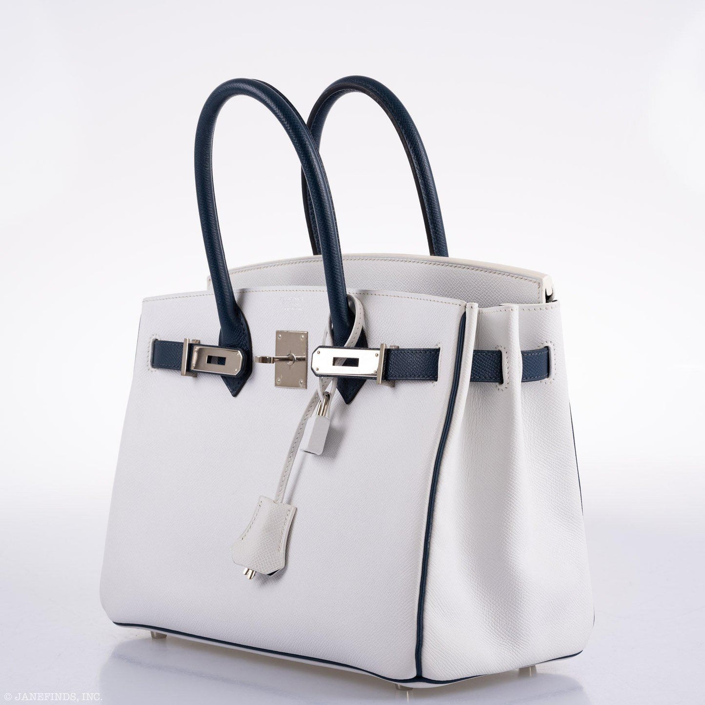 Hermes Birkin 30 HSS White & Blue Marine Epsom leather Palladium Hardware