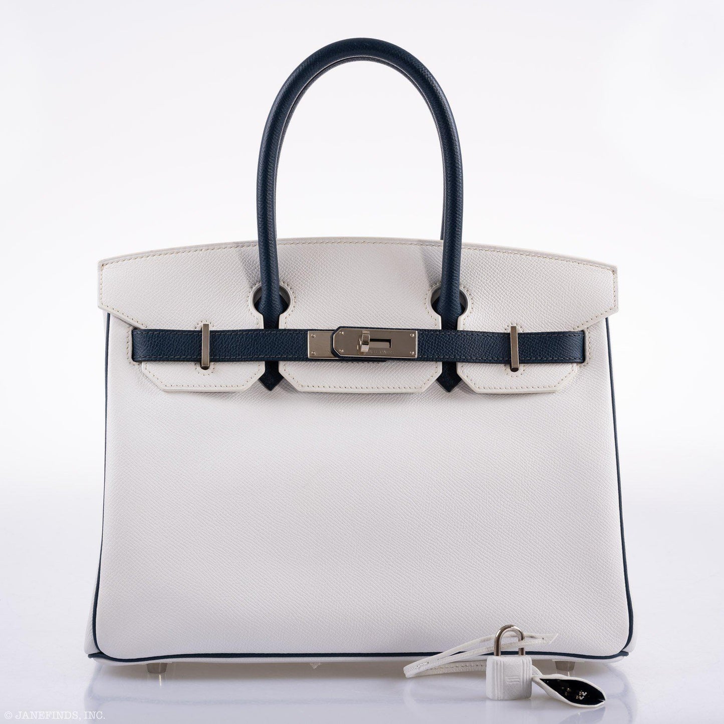 Hermes Birkin 30 HSS White & Blue Marine Epsom leather Palladium Hardware