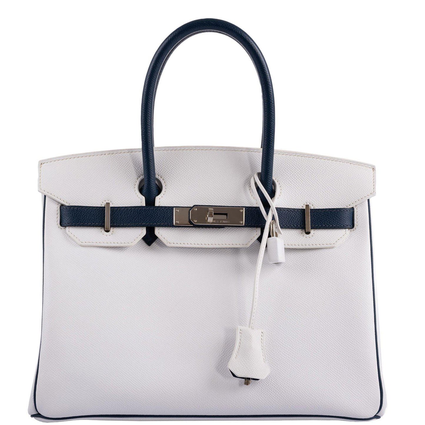 Hermes Birkin 30 HSS White & Blue Marine Epsom leather Palladium Hardware