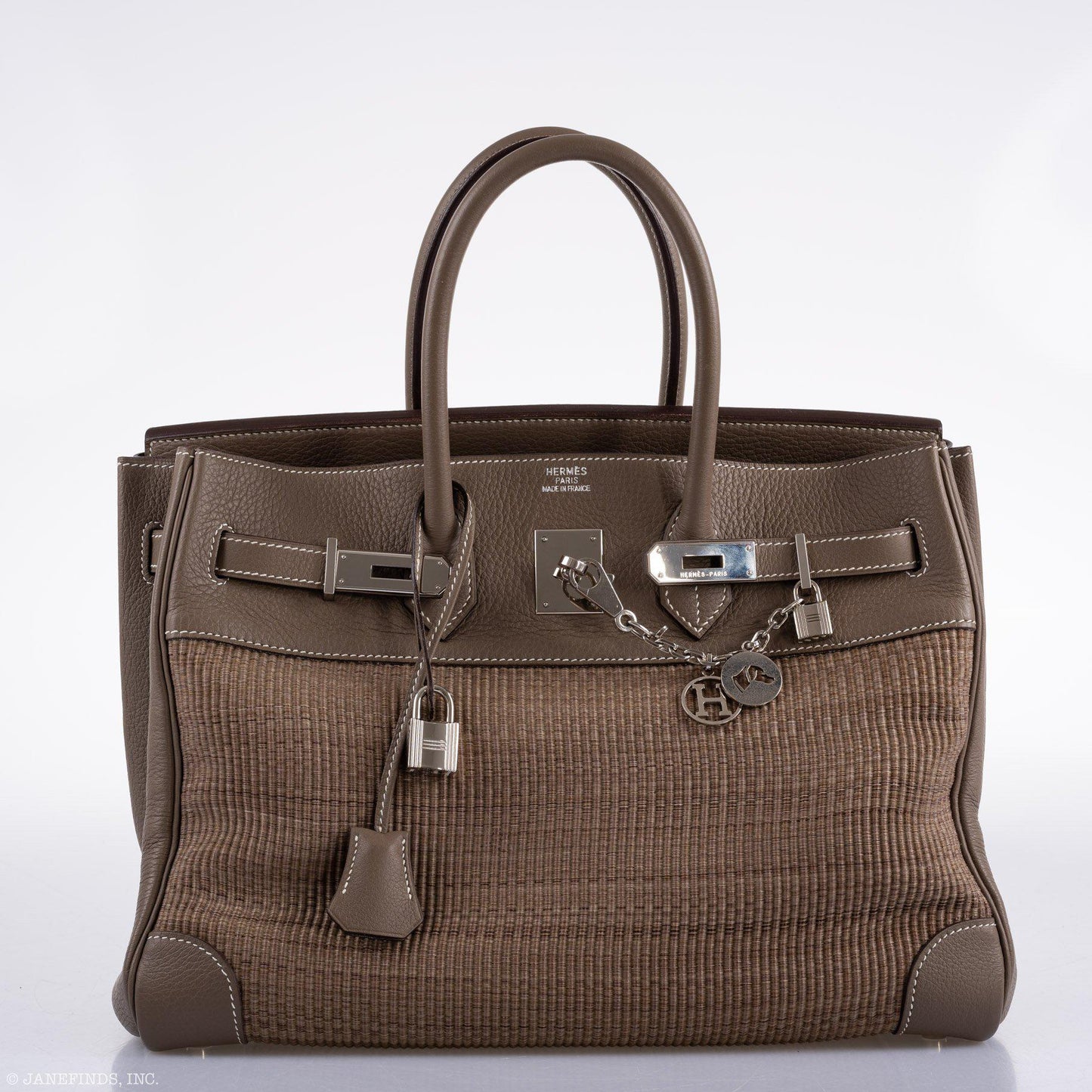 Hermes Birkin 35 Crinoline & Etoupe Clemence with Palladium Hardware
