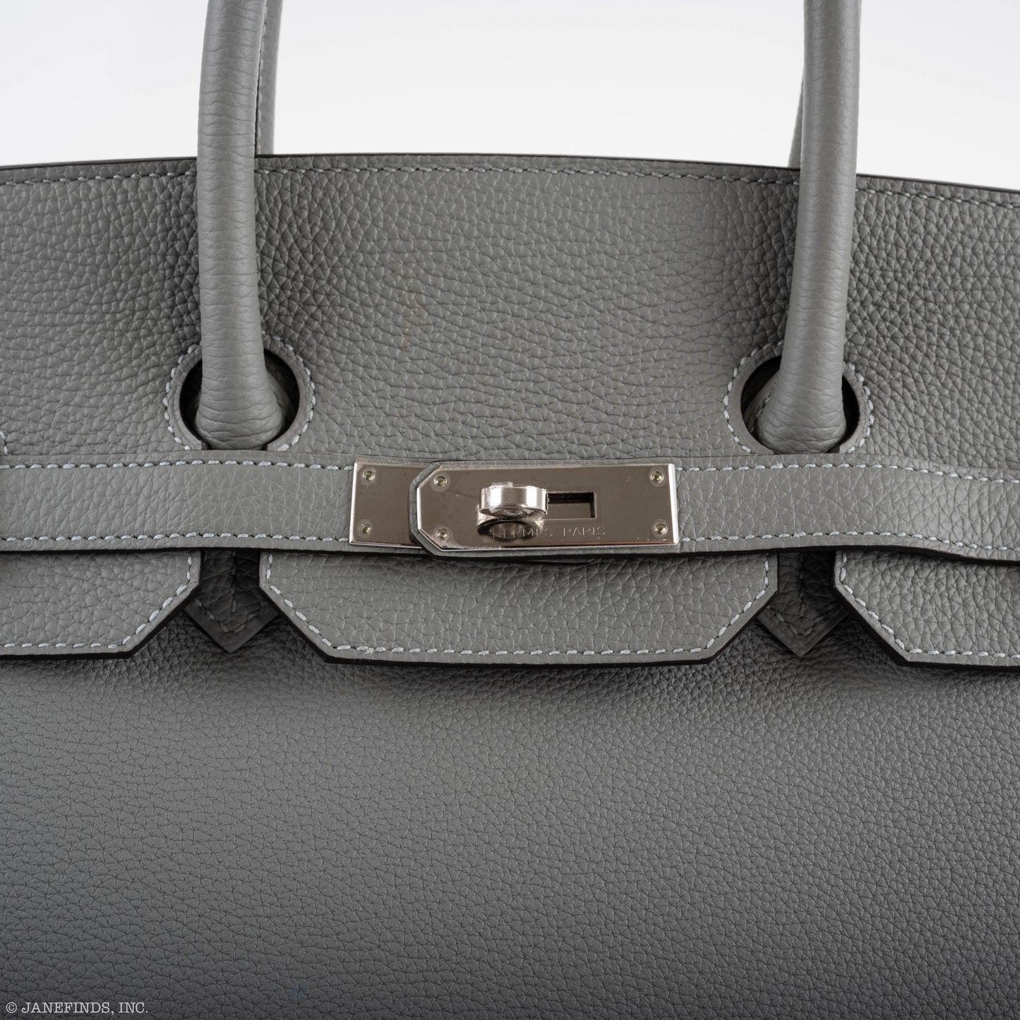 Hermes Birkin 35 Gris Mouette Verso Blue Agate Togo Palladium Hardware