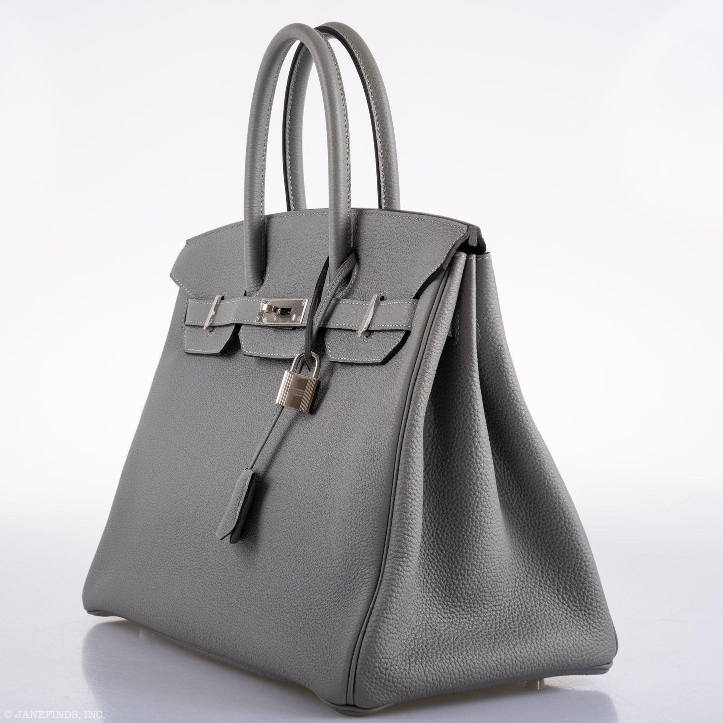 Hermes Birkin 35 Gris Mouette Verso Blue Agate Togo Palladium Hardware