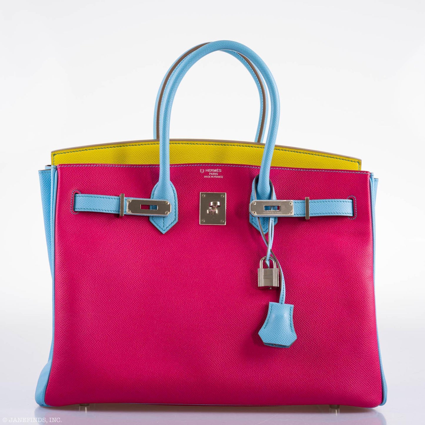 Hermes Birkin 35 HSS Rose Tyrien, Blue Celeste, Lime Epsom Palladium Hardware
