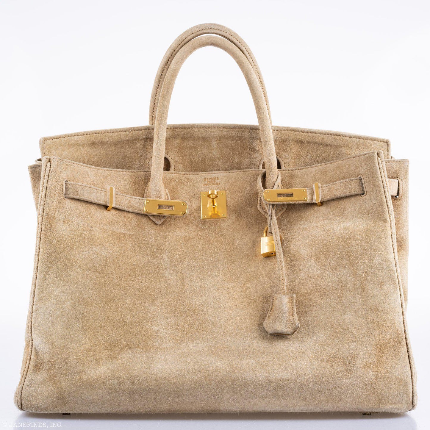 Hermes Birkin 40 Beige Veau Doblis Suede with Gold Hardware