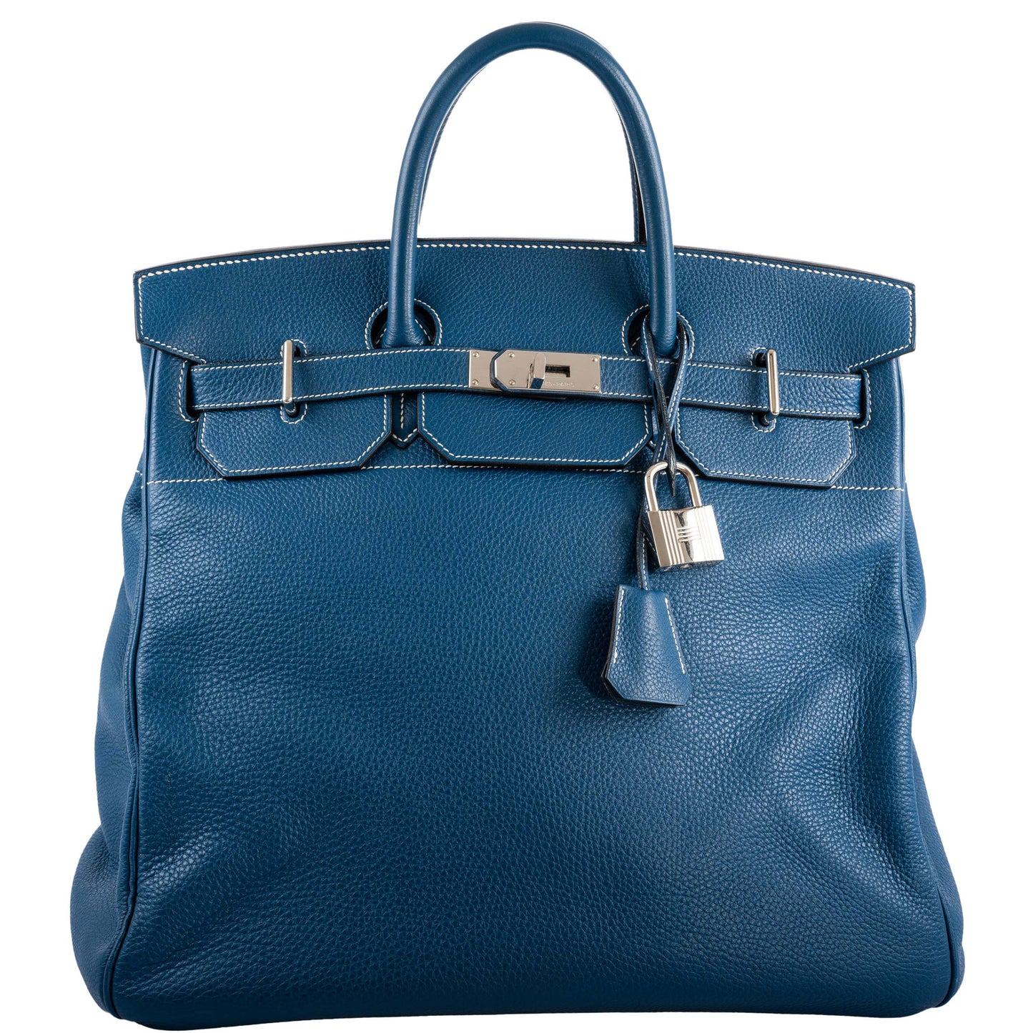 Hermes Birkin 40 HAC Blue Thalassa Togo & White Stitching Palladium Hardware