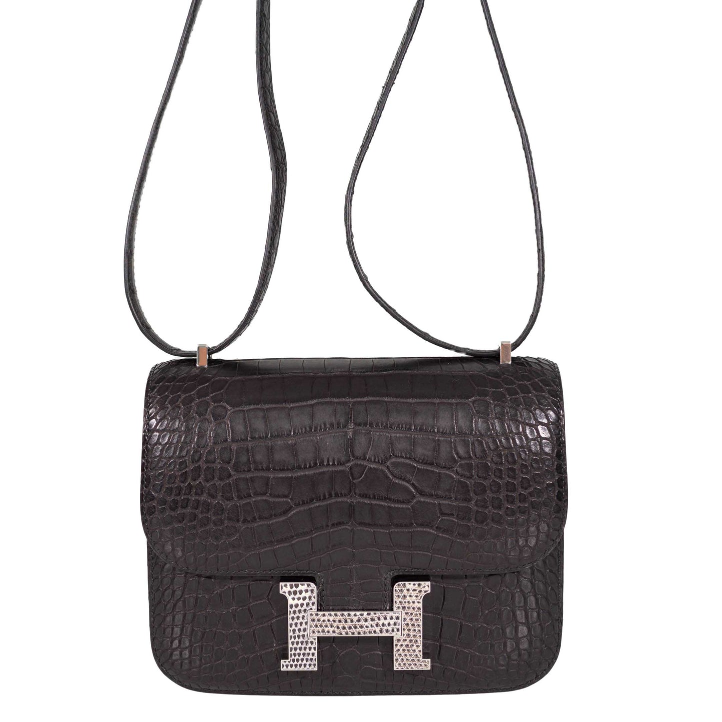 Hermes Constance 18 Mini Black Noir Matte Alligator with Lizard Buckle Palladium Hardware